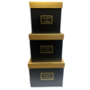 סט 3 קופסאות מרובעות בצבע שחור מכסה זהב