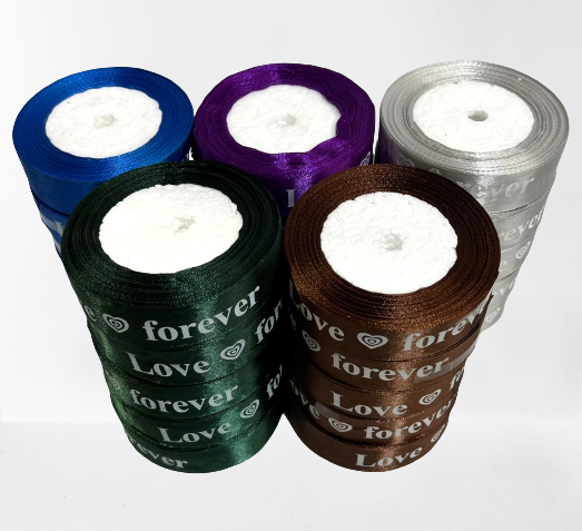 סרט סטן 25 מ"מ חמישה צבעים שונים עם כיתוב FOREVER LOVE