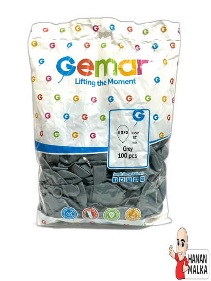 בלון גומי צבע אפור Gemar דגם 070 בגודל 12 אינץ