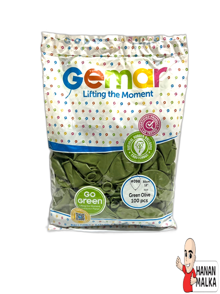 בלון גומי צבע ירוק זית Gemar דגם 098 בגודל 12 אינץ
