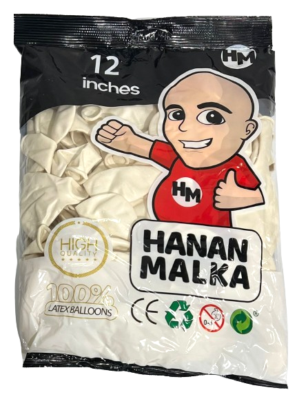 חבילת בלון מטאלי 12" בצבע לבן 100 בלונים בחבילה