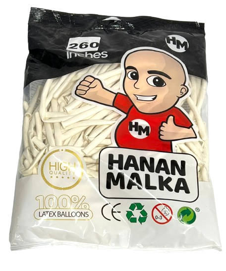 חבילת בלון נקניק צבע לבן 100 בלונים בחבילה